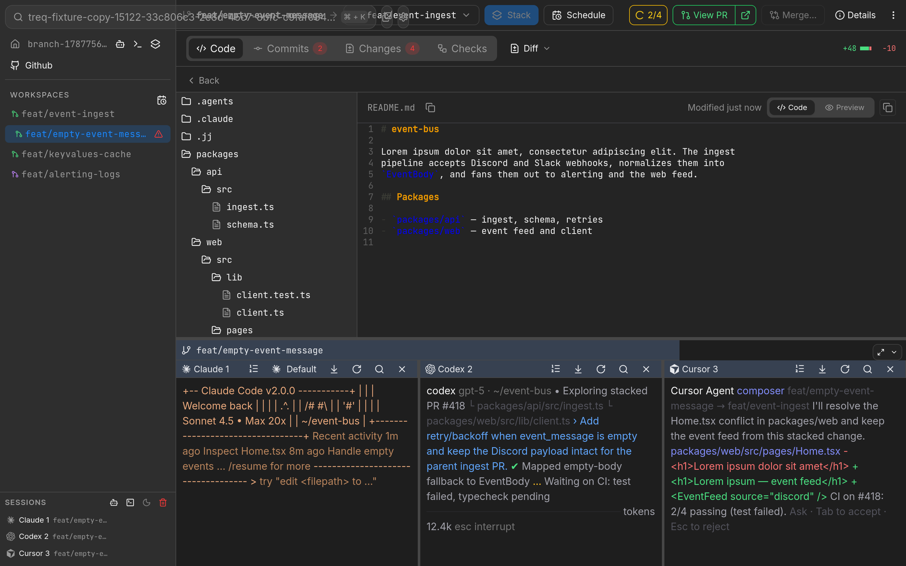Treq code review screenshot showing comments sent to Claude